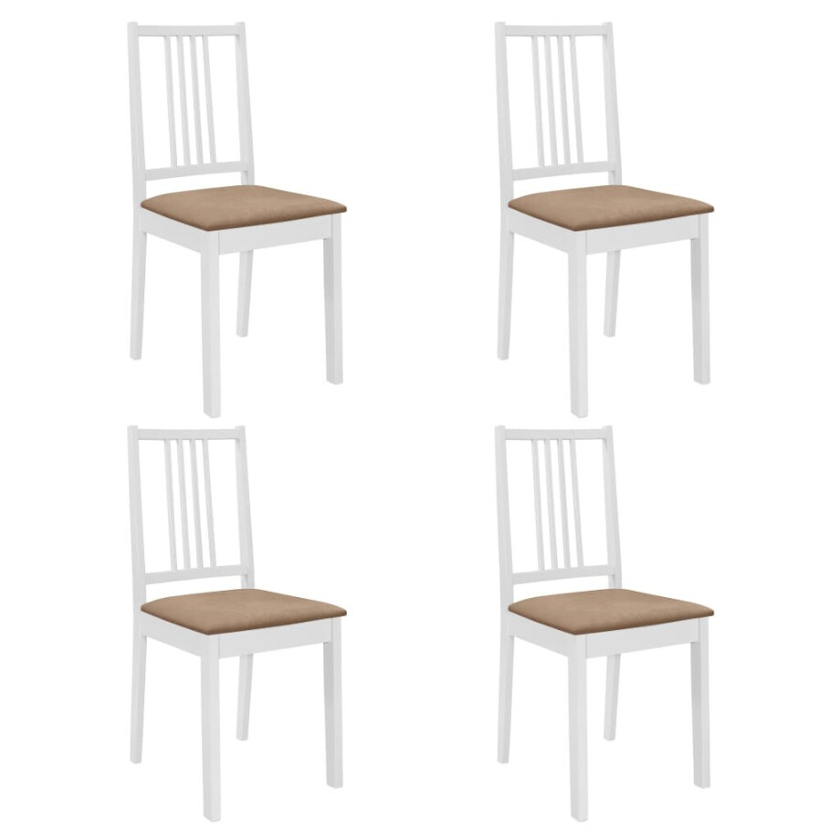 vidaXL Eetkamerstoelen met kussens 4 st massief hout wit afbeelding 1