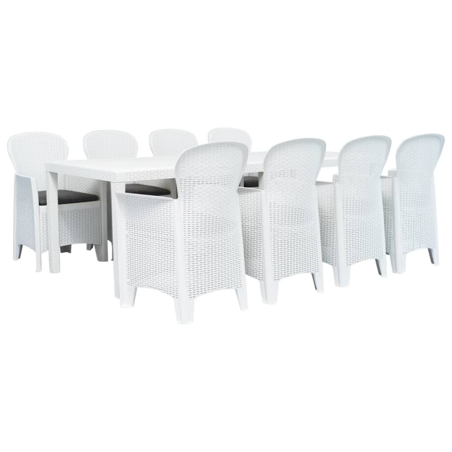 vidaXL 9-delige Tuinset rattan-look kunststof wit vidaXL 9-delige Tuinset rattan-look kunststof wit afbeelding 1