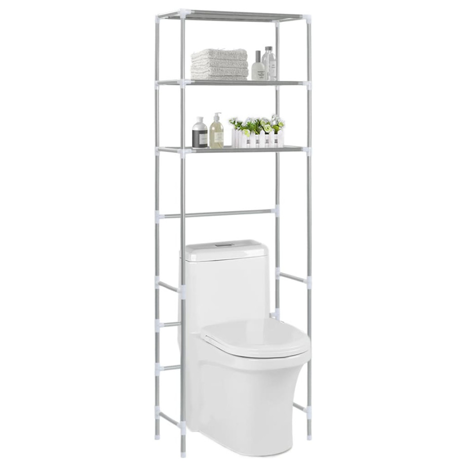 vidaXL Opbergrek voor boven toilet 3-laags 53x28x169 cm zilverkleurig afbeelding 1