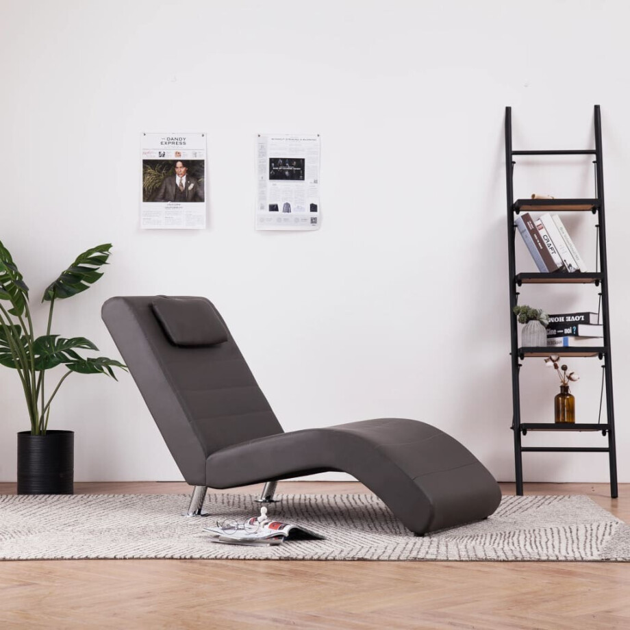 vidaXL Chaise longue met kussen kunstleer grijs afbeelding 1