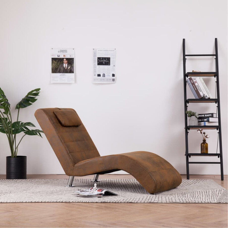 vidaXL Chaise longue met kussen kunstsuède bruin afbeelding 1