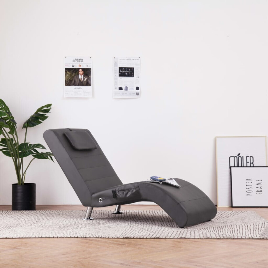 vidaXL Massage chaise longue met kussen kunstleer grijs afbeelding 1