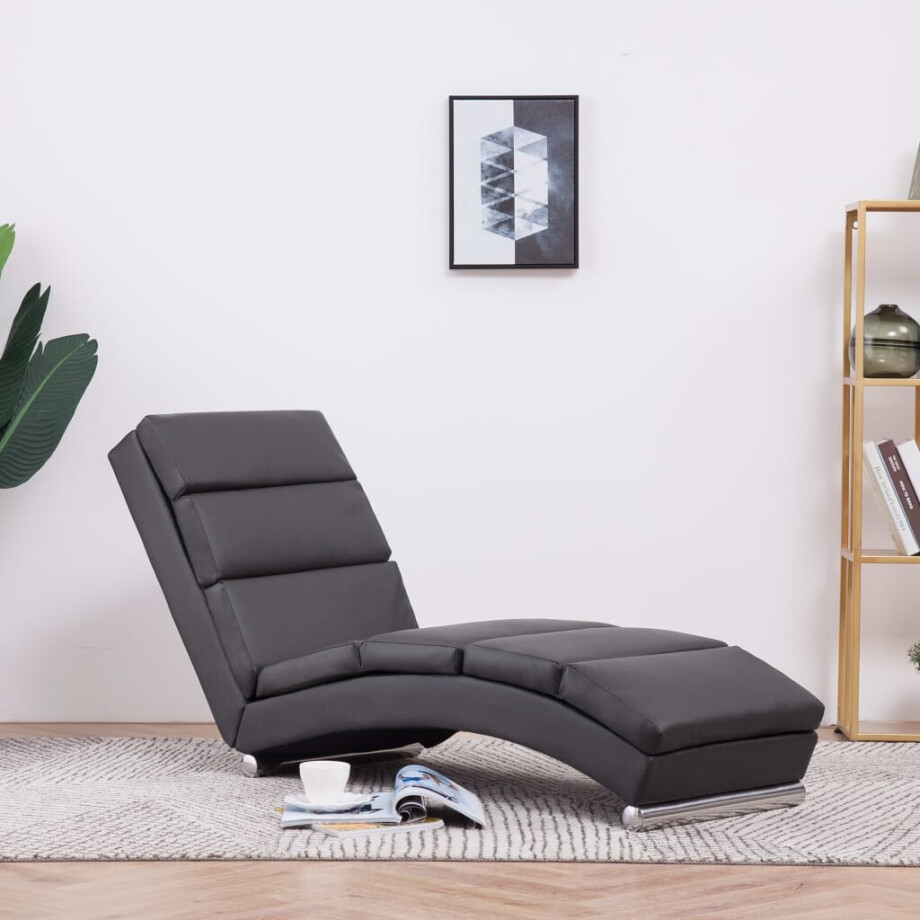 vidaXL Chaise longue kunstleer grijs afbeelding 1