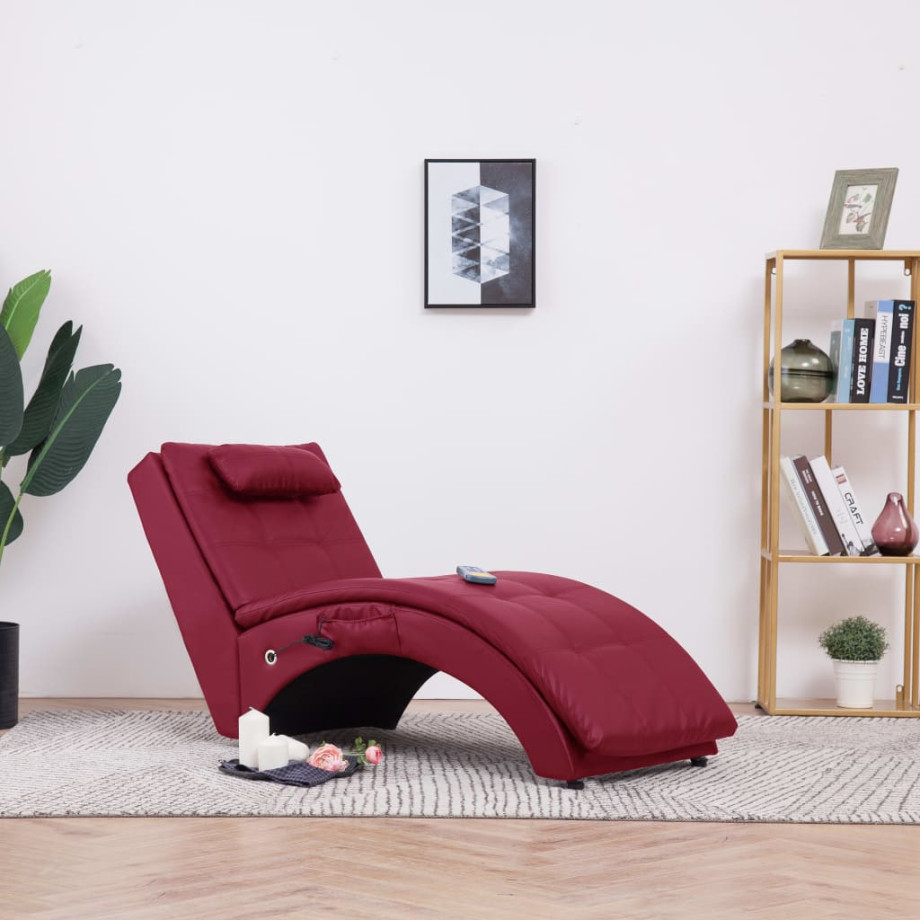 vidaXL Massage chaise longue met kussen kunstleer wijnrood afbeelding 1