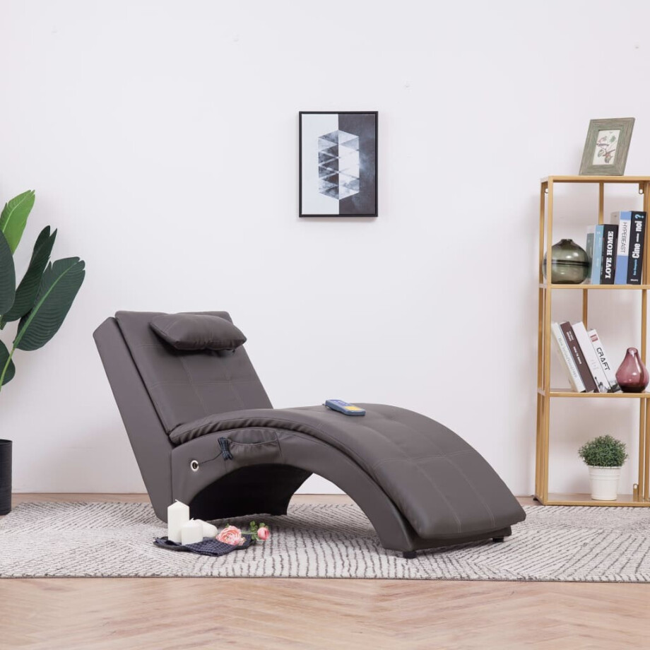 vidaXL Massage chaise longue met kussen kunstleer grijs afbeelding 1