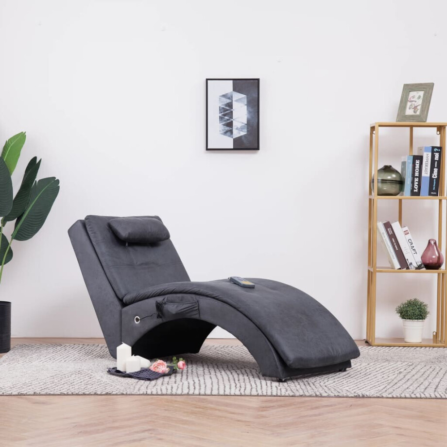 vidaXL Massage chaise longue met kussen kunstsuède grijs afbeelding 1