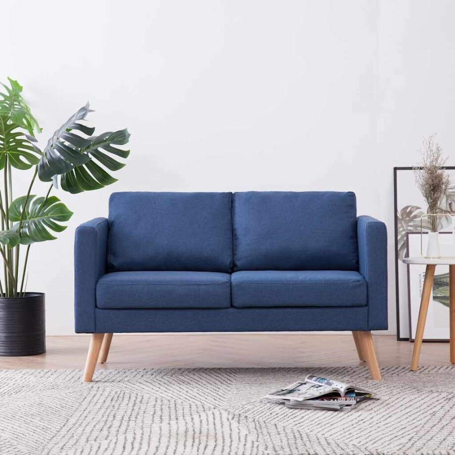 vidaXL Tweezitsbank stof blauw afbeelding 1