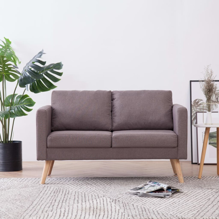 vidaXL Tweezitsbank stof taupe afbeelding 1