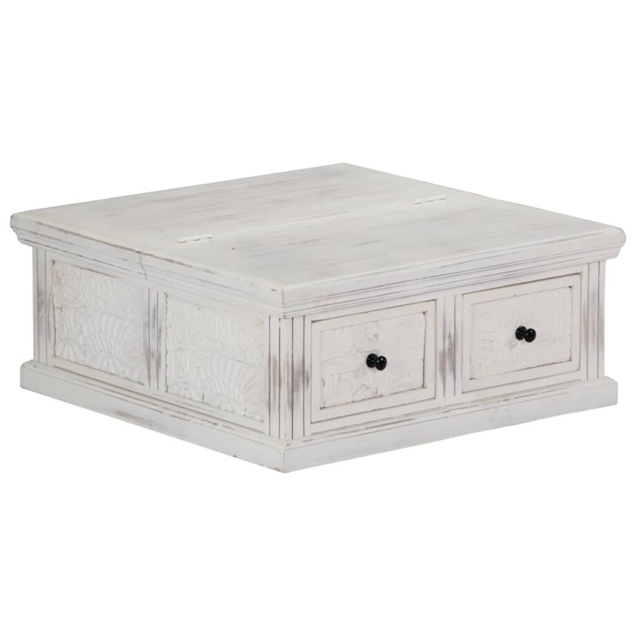 vidaXL Salontafel 70x70x30 cm massief mangohout wit afbeelding 1