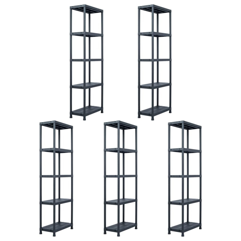 vidaXL Opbergrekken 5 st 125 kg 60x30x180 cm kunststof zwart afbeelding 1