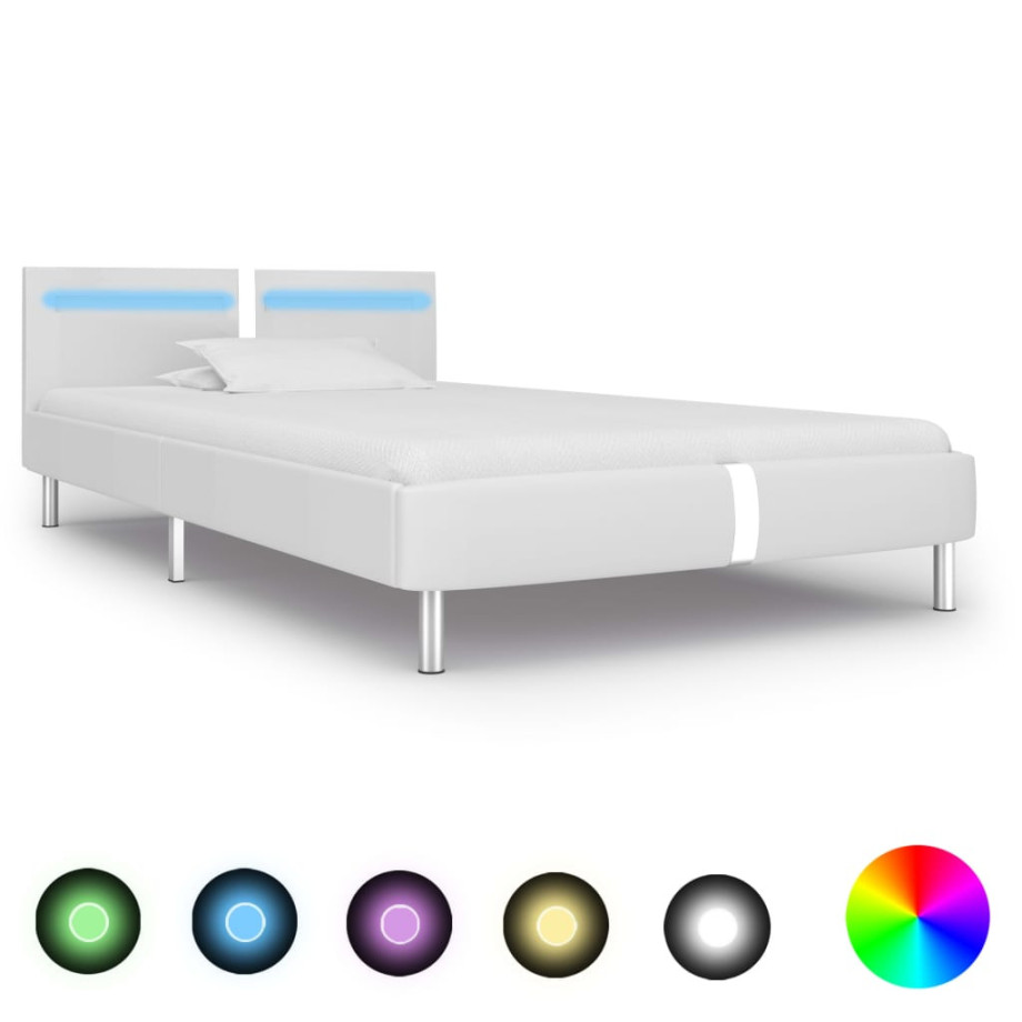 vidaXL Bedframe met LED kunstleer wit 90x200 cm afbeelding 1