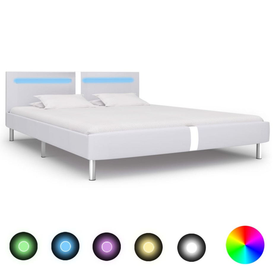 vidaXL Bedframe met LED kunstleer wit 180x200 cm afbeelding 1