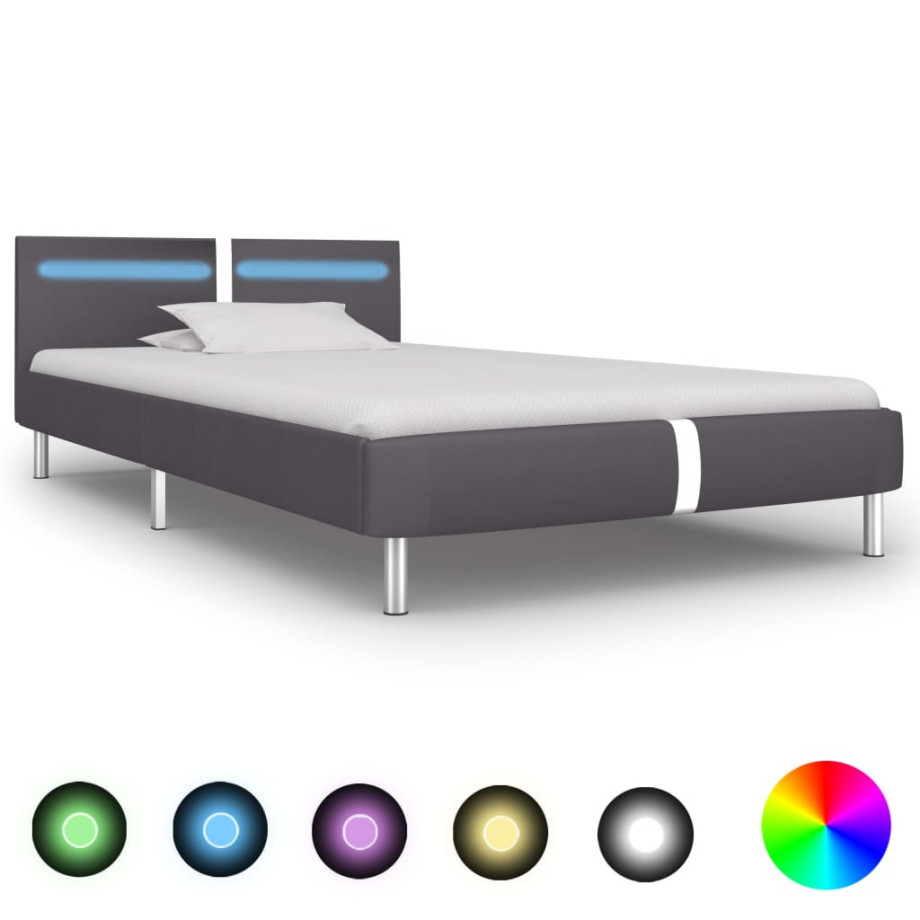 vidaXL Bedframe met LED kunstleer grijs 90x200 cm afbeelding 1