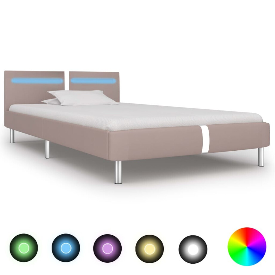 vidaXL Bedframe met LED kunstleer cappuccino 90x200 cm vidaXL Bedframe met LED kunstleer cappuccino 90x200 cm afbeelding 1