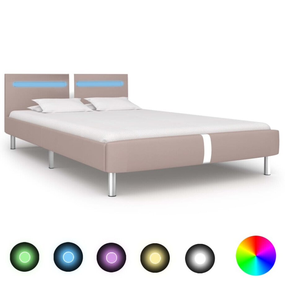vidaXL Bedframe met LED kunstleer cappuccino 120x200 cm vidaXL Bedframe met LED kunstleer cappuccino 120x200 cm afbeelding 1