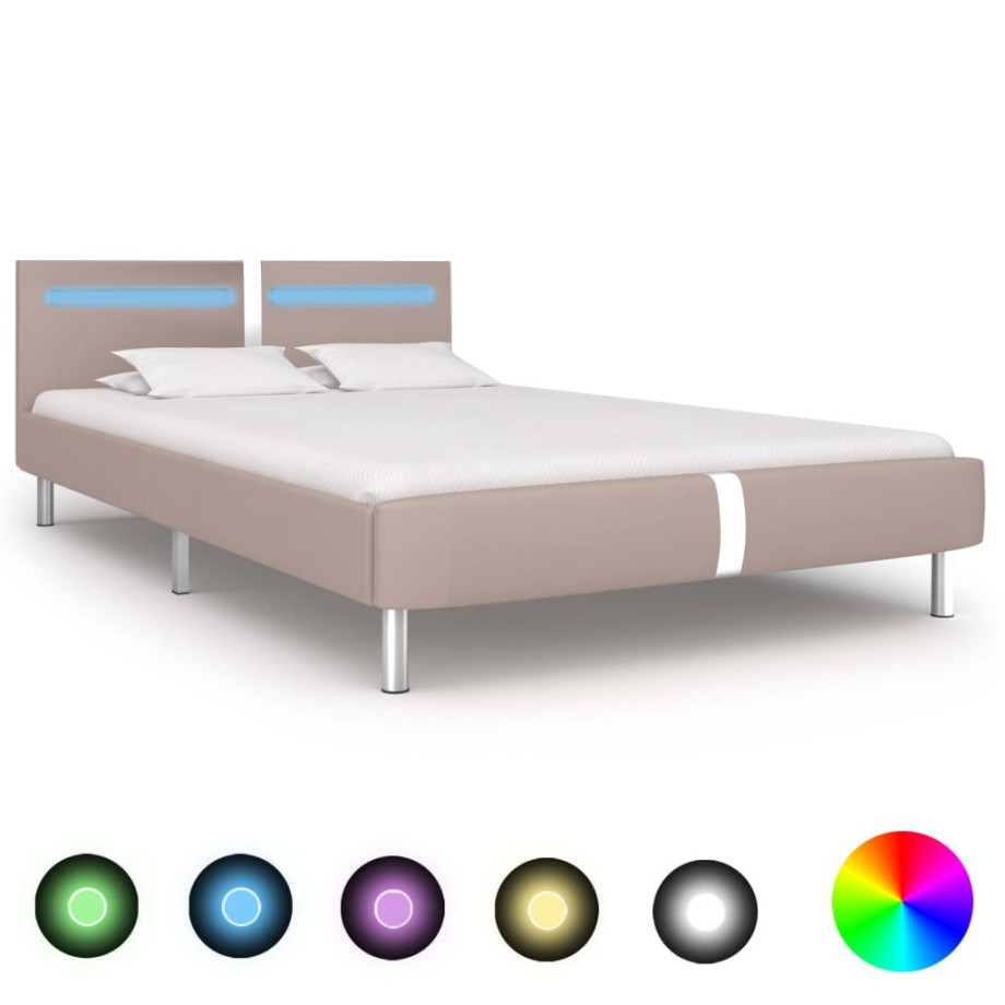 vidaXL Bedframe met LED kunstleer cappuccino 120x200 cm afbeelding 1