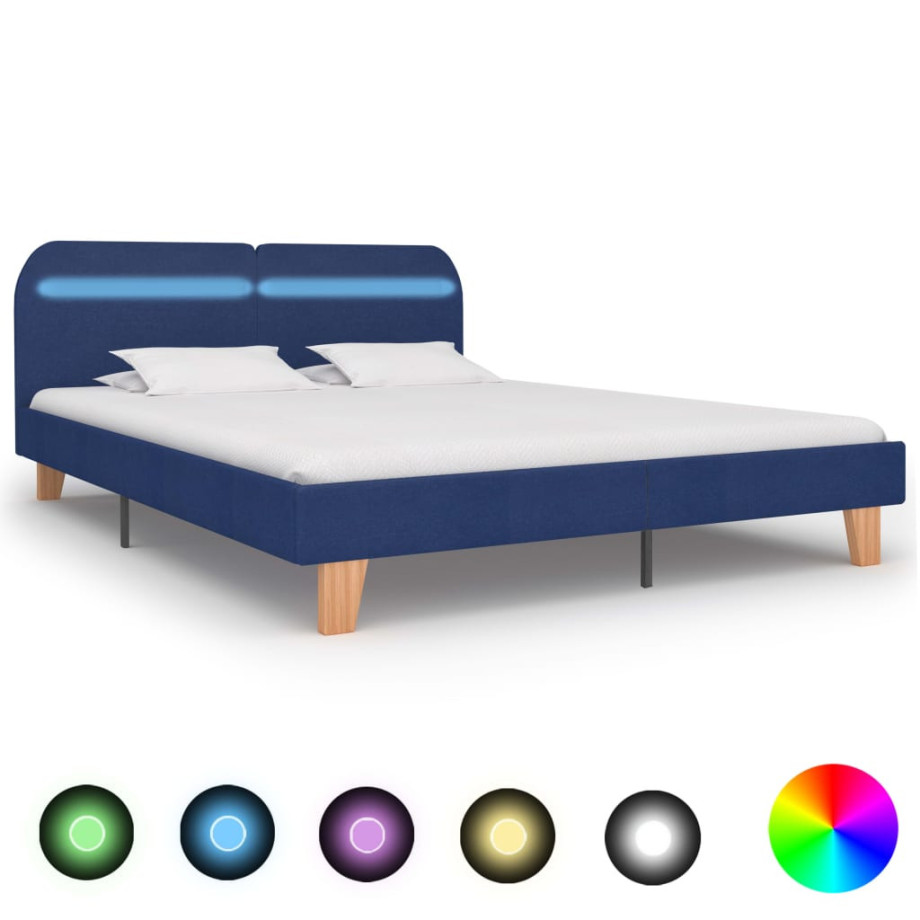 vidaXL Bedframe met LED stof blauw 160x200 cm afbeelding 1