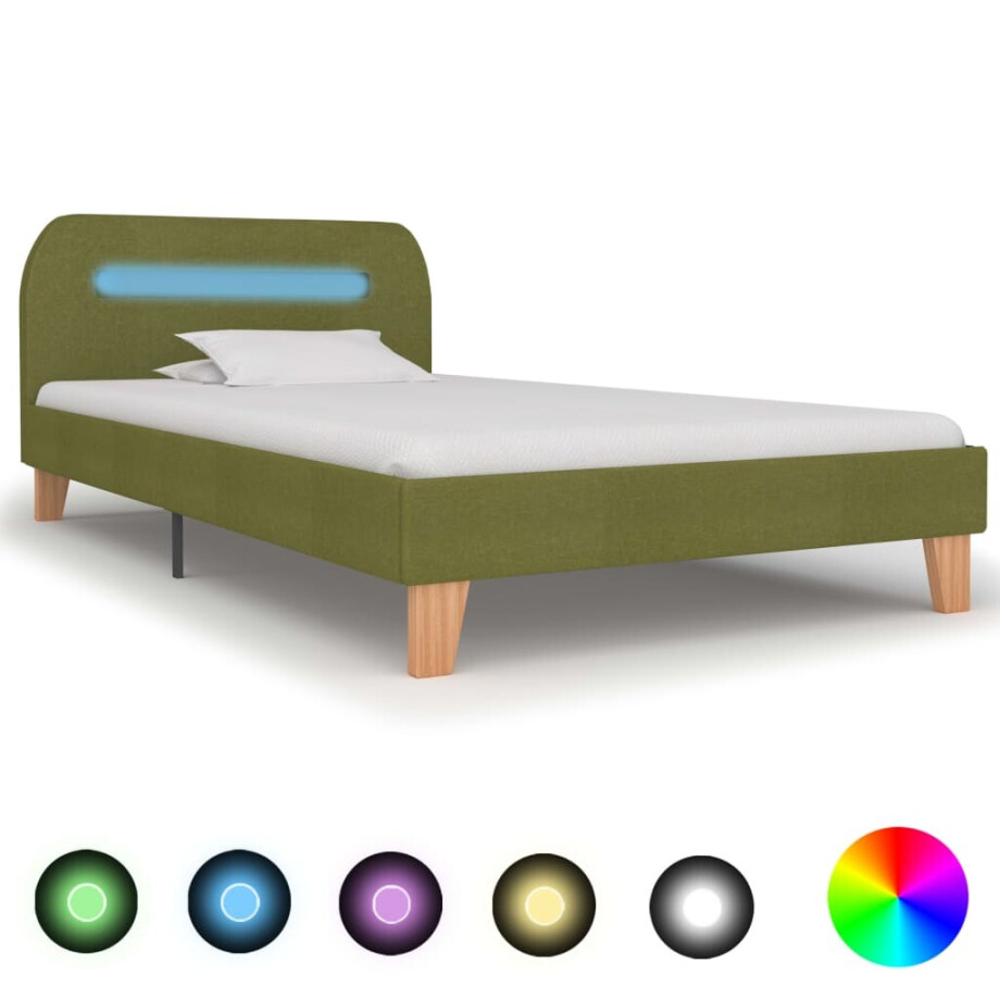 vidaXL Bedframe met LED stof groen 90x200 cm vidaXL Bedframe met LED stof groen 90x200 cm afbeelding 1