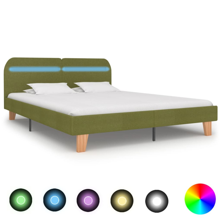 vidaXL Bedframe met LED stof groen 160x200 cm afbeelding 1