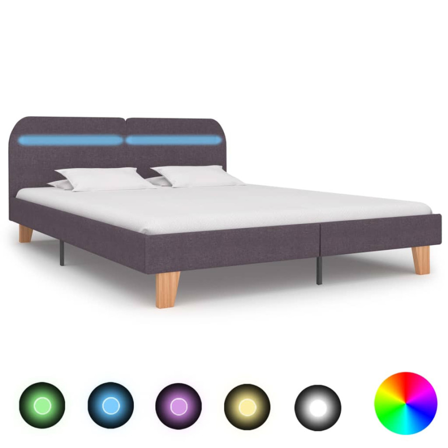 vidaXL Bedframe met LED stof taupe 160x200 cm afbeelding 1