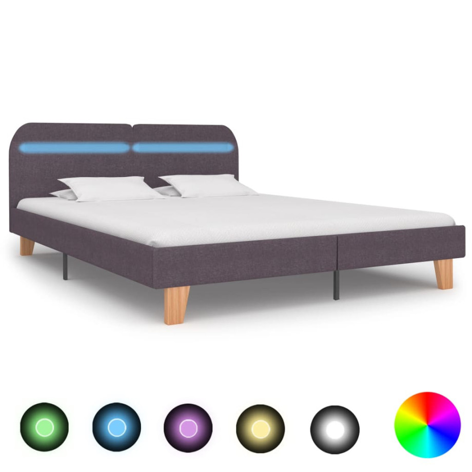 vidaXL Bedframe met LED stof taupe 180x200 cm afbeelding 1