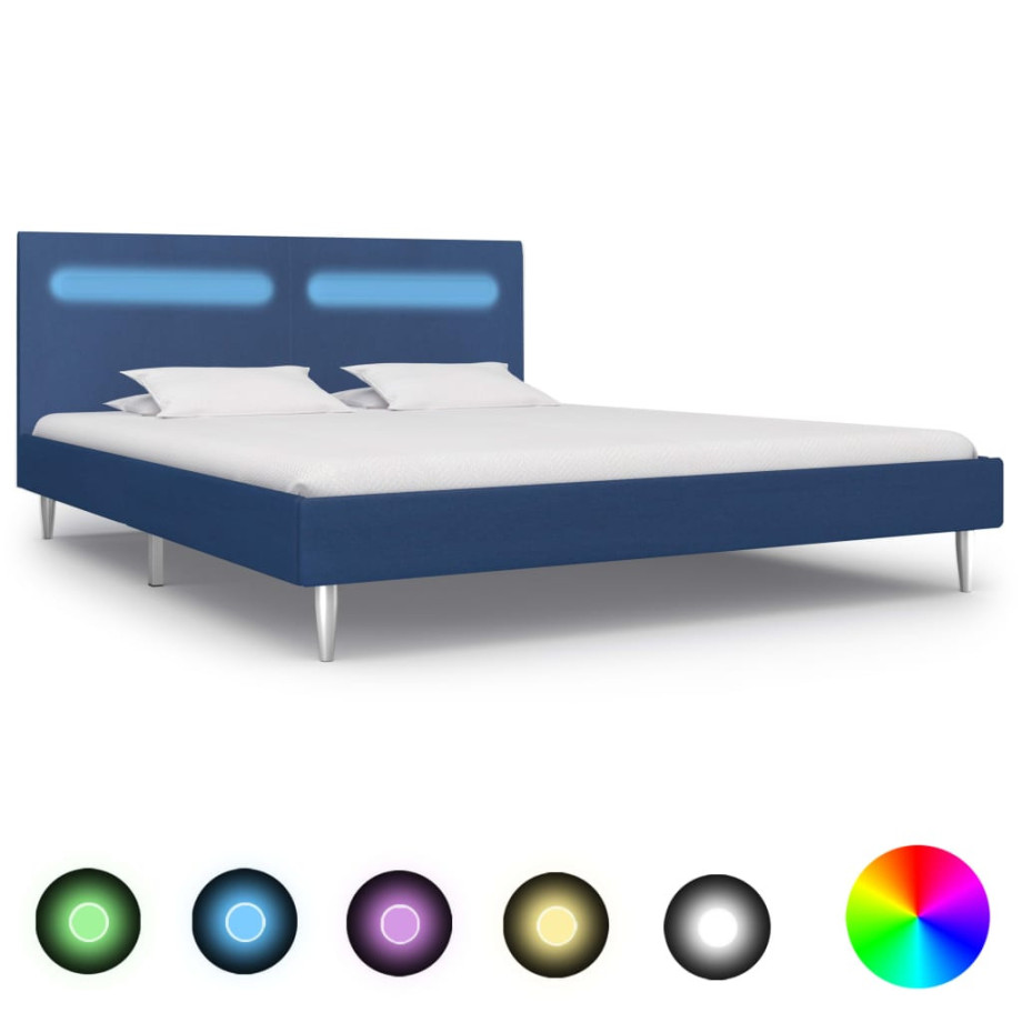 vidaXL Bedframe met LED stof blauw 160x200 cm afbeelding 1