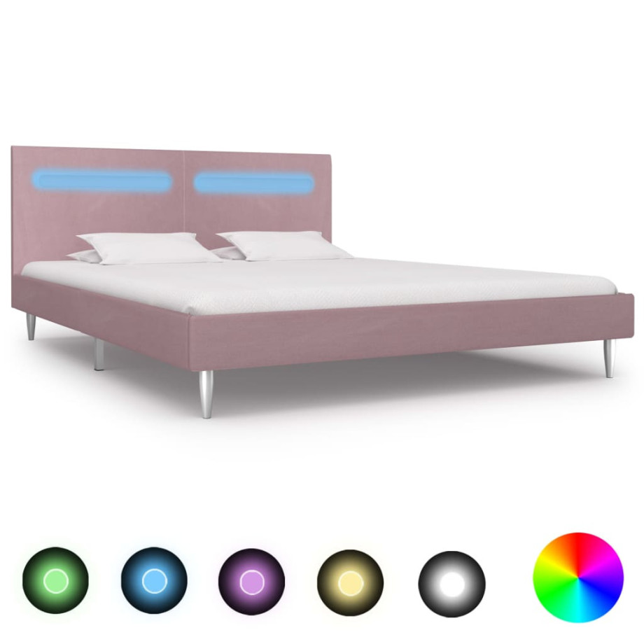 vidaXL Bedframe met LED stof roze 180x200 cm afbeelding 1