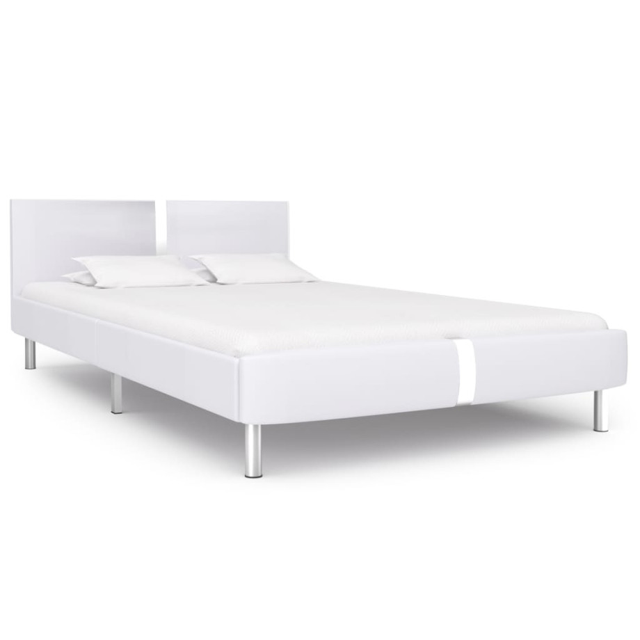 vidaXL Bedframe zonder matras 135x190 cm kunstleer wit afbeelding 1