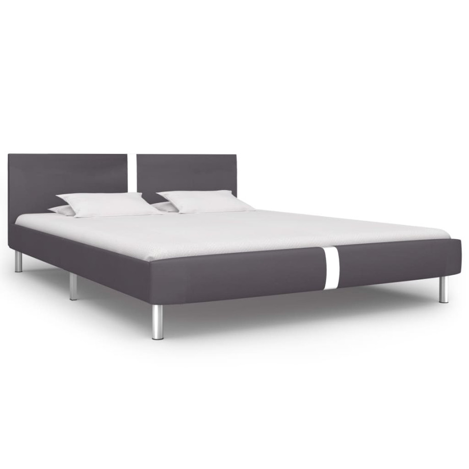 vidaXL Bedframe zonder matras 150x200 cm kunstleer grijs afbeelding 1