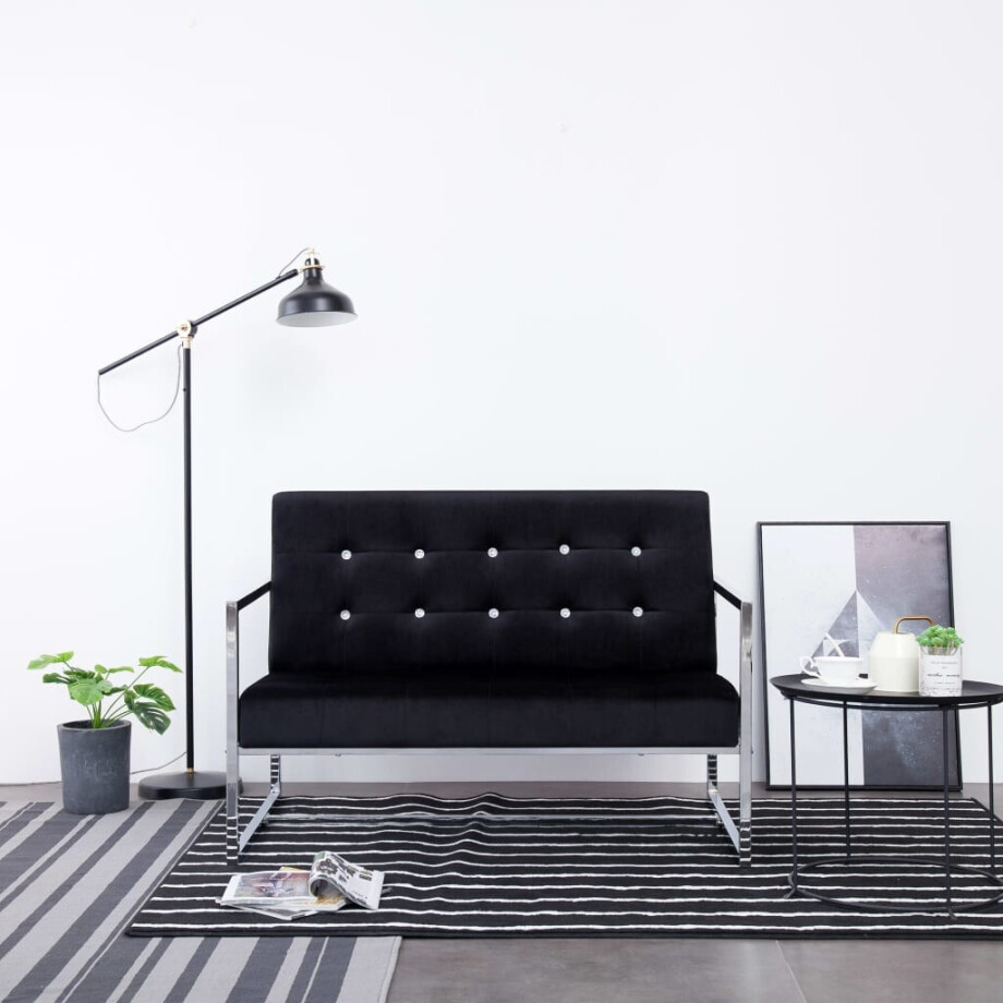 vidaXL Tweezitsbank met armleuningen chroom en fluweel zwart afbeelding 1