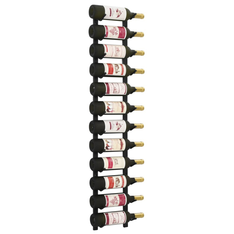 vidaXL Wijnrek wandmontage voor 12 flessen ijzer zwart afbeelding 1