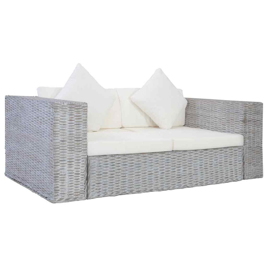 vidaXL Tweezitsbank met kussens natuurlijk rattan afbeelding 1