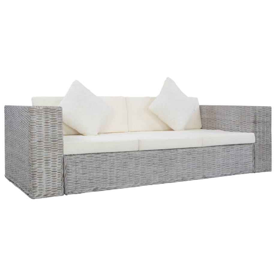 vidaXL Driezitsbank met kussens natuurlijk rattan grijs vidaXL Driezitsbank met kussens natuurlijk rattan grijs afbeelding 1