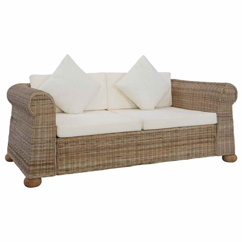 vidaXL Tweezitsbank met kussens natuurlijk rattan vidaXL Tweezitsbank met kussens natuurlijk rattan afbeelding 1