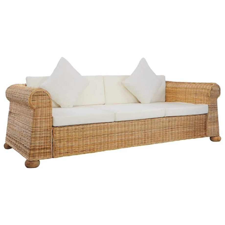 vidaXL Driezitsbank met kussens natuurlijk rattan vidaXL Driezitsbank met kussens natuurlijk rattan afbeelding 1