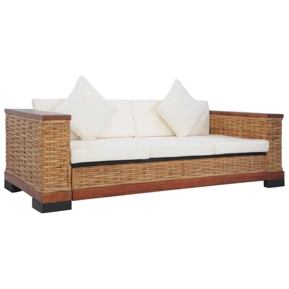 vidaXL Driezitsbank met kussens natuurlijk rattan bruin vidaXL Driezitsbank met kussens natuurlijk rattan bruin afbeelding 1