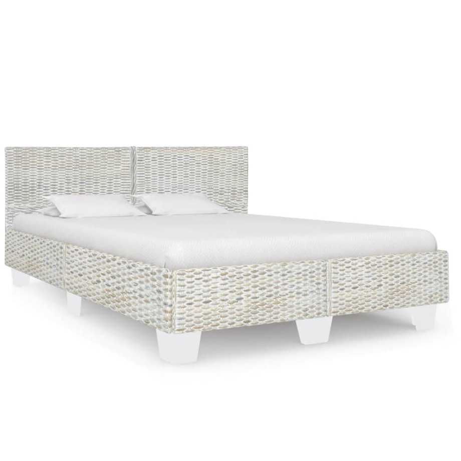 vidaXL Bedframe natuurlijk rattan grijs 140x200 cm afbeelding 1