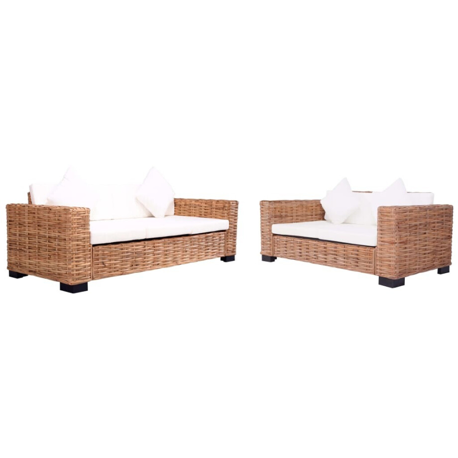 vidaXL 2-delig Tuinbankstel met kussens natuurlijk rattan afbeelding 1
