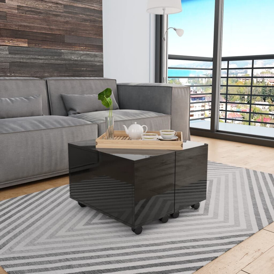 vidaXL Salontafel 60x60x35 cm bewerkt hout hoogglans zwart afbeelding 1