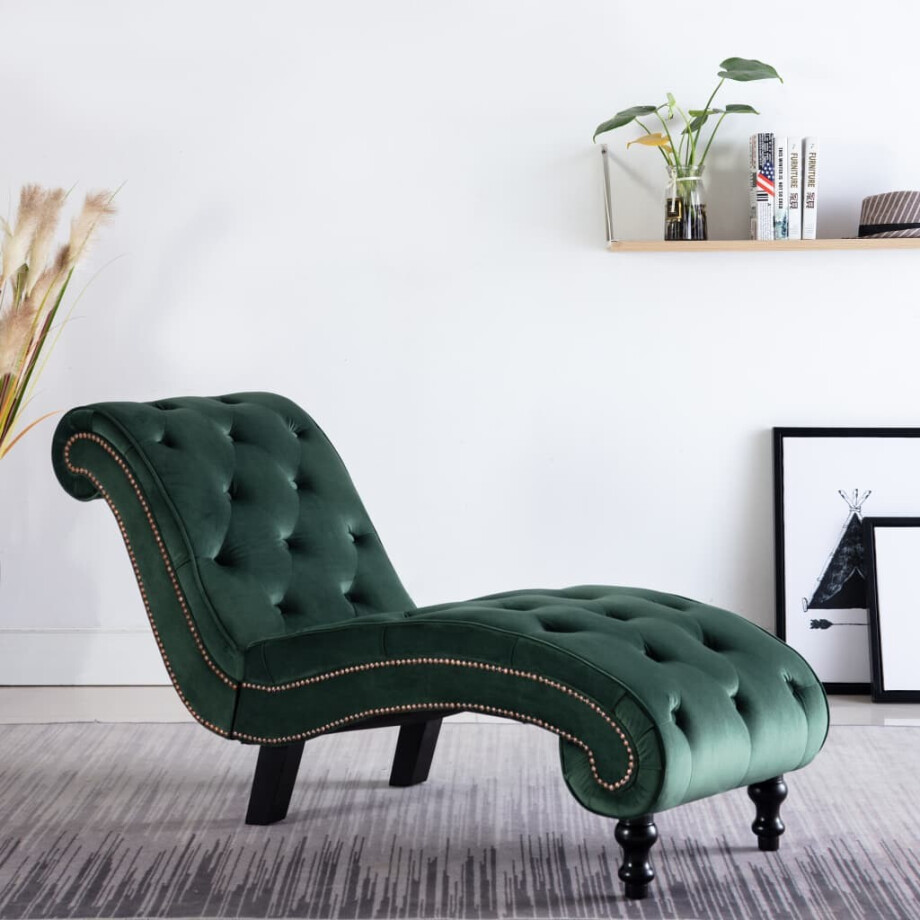 vidaXL Chaise longue fluweel groen afbeelding 1