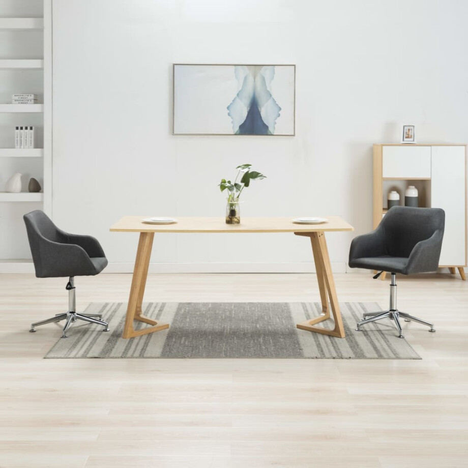 vidaXL Eetkamerstoelen draaibaar 2 st stof donkergrijs afbeelding 1