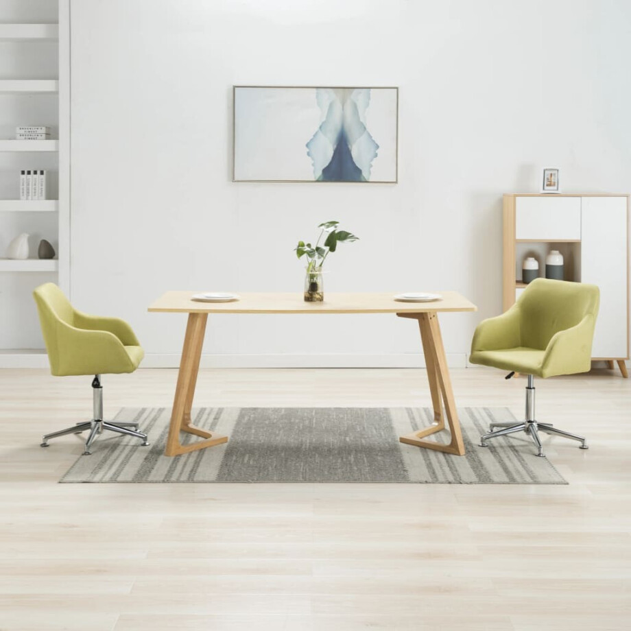 vidaXL Eetkamerstoelen draaibaar 2 st stof groen afbeelding 1