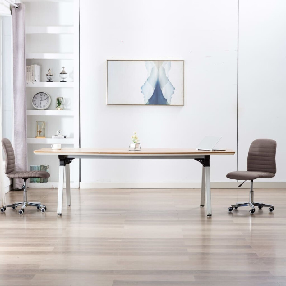 vidaXL Eetkamerstoelen draaibaar 2 st stof taupe afbeelding 1