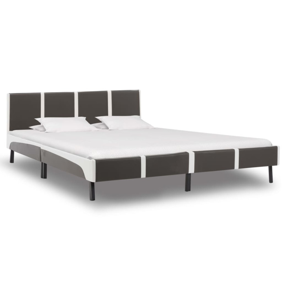 vidaXL Bedframe kunstleer grijs en wit 180x200 cm afbeelding 1