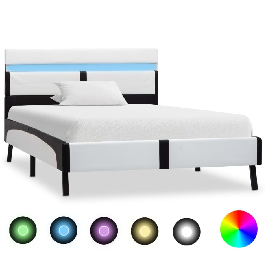 vidaXL Bedframe met LED kunstleer wit en zwart 90x200 cm afbeelding 1