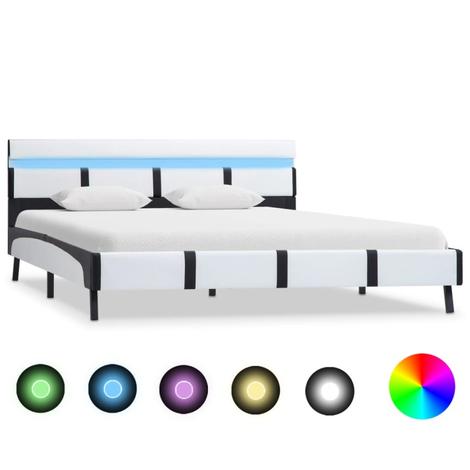 vidaXL Bedframe met LED kunstleer wit 120x200 cm afbeelding 1