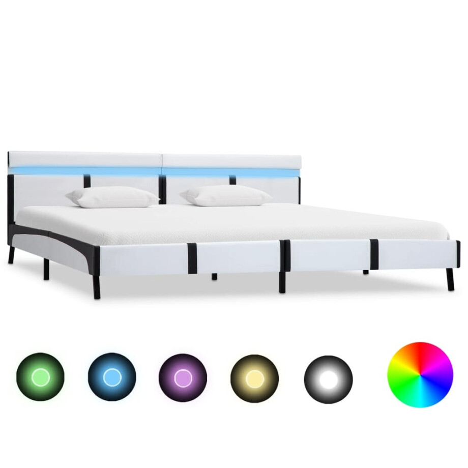 vidaXL Bedframe met LED kunstleer wit 180x200 cm afbeelding 1