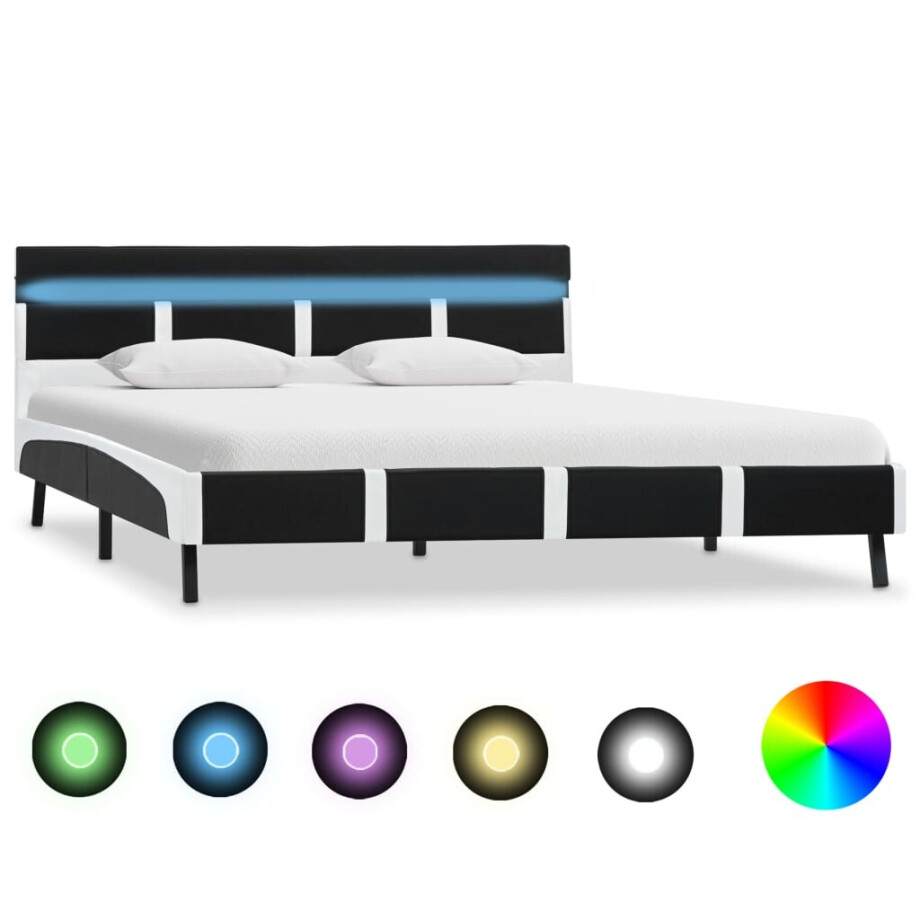 vidaXL Bedframe met LED kunstleer zwart 140x200 cm vidaXL Bedframe met LED kunstleer zwart 140x200 cm afbeelding 1