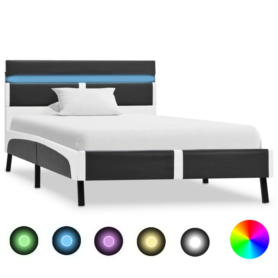 vidaXL Bedframe met LED kunstleer grijs 90x200 cm afbeelding 1
