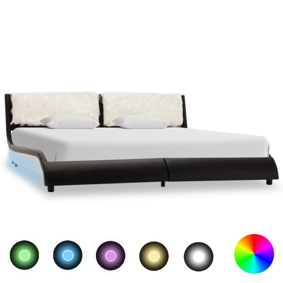 vidaXL Bedframe met LED kunstleer zwart en wit 180x200 cm afbeelding 1